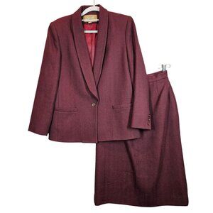 Vintage Saville Womens 8 Burgundy Wool Blazer Skirt Suit Set Career Professional